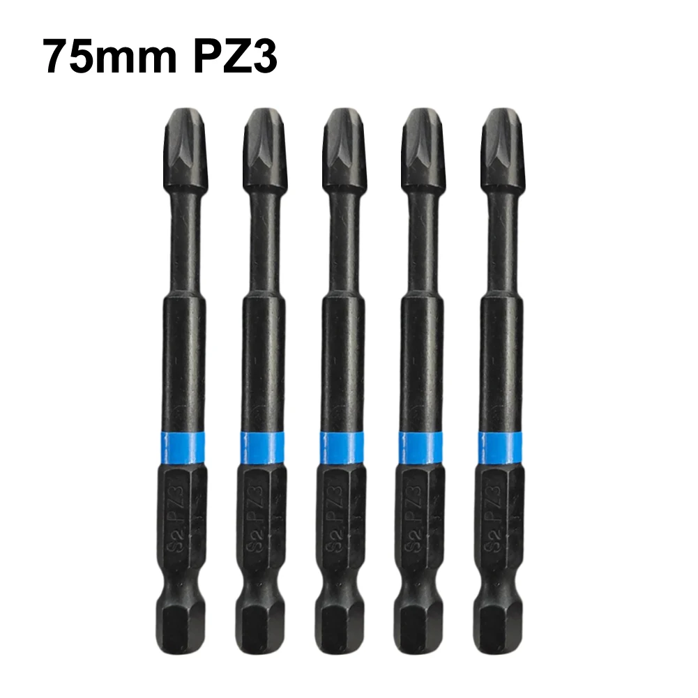 5 stücke PZ 1 PZ 2 PZ3 Schraubendreher-bits 75mm Set 1/4 Zoll Sechskantschaft Magnetische Legierung Stahl Fahrer Bit handwerkzeuge – Detail 1