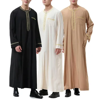 Muslim Men Jubba Thobe Print Zipper Kimono Long Robe Saudi Islamic Musulman Wear Clothing Abaya Caftan Islam Dubai Arab Dress