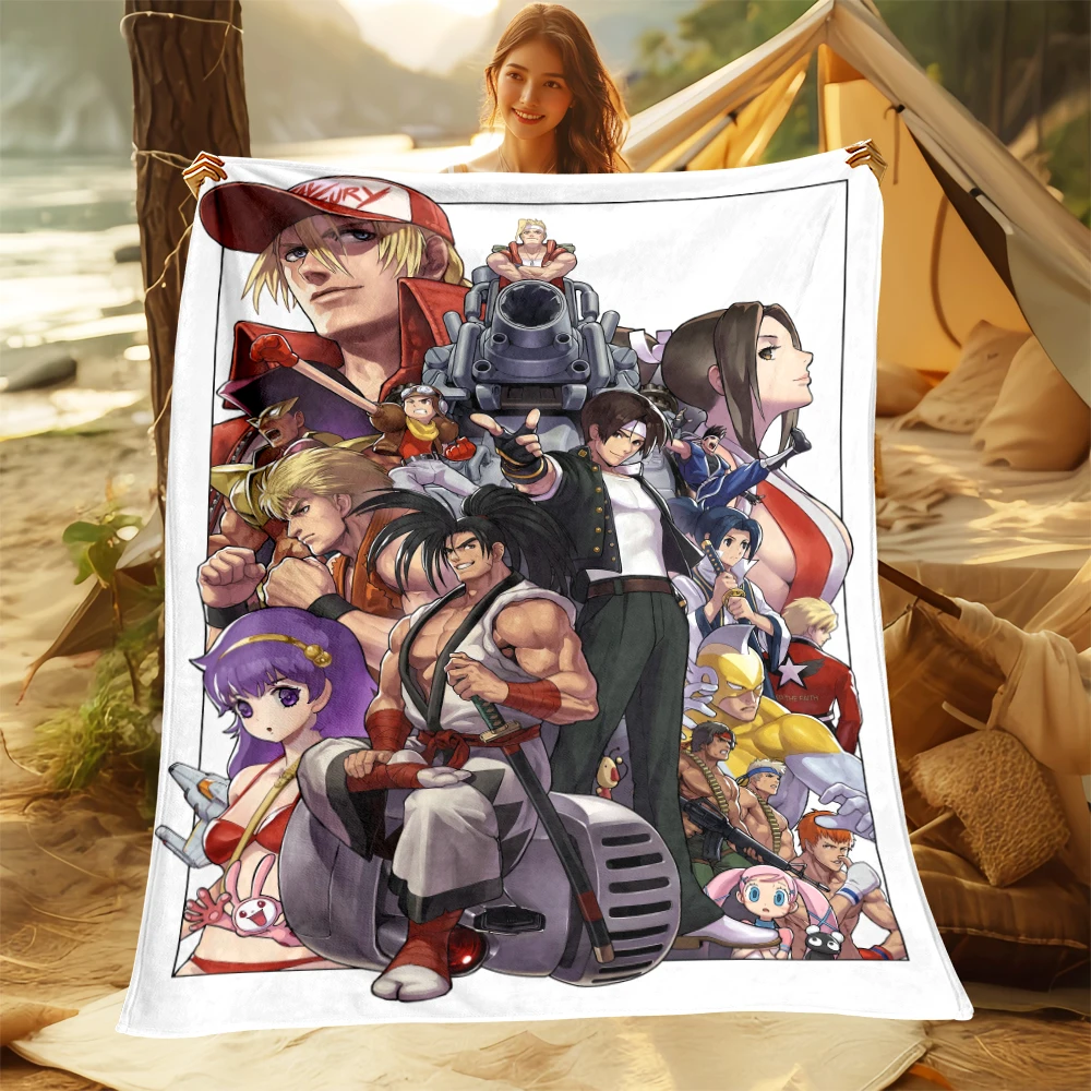 애니메이션 KOF HD 아트 인쇄 담요. 오버사이즈 소파 침대 커버, 부드럽고 털이 많은 담요, 부드럽고 따뜻한 플란넬 던지기 담요, 선물