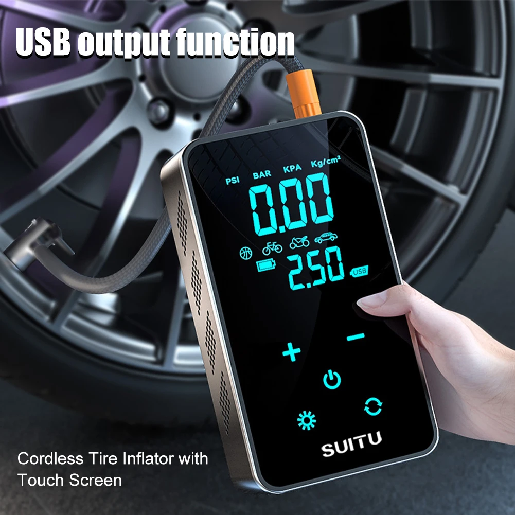 

Car Tire Inflator Pump LCD Display Smart Air Compressor High Precision Electronic Inflatable Pump 1800MAH for Motorbike Vehicle