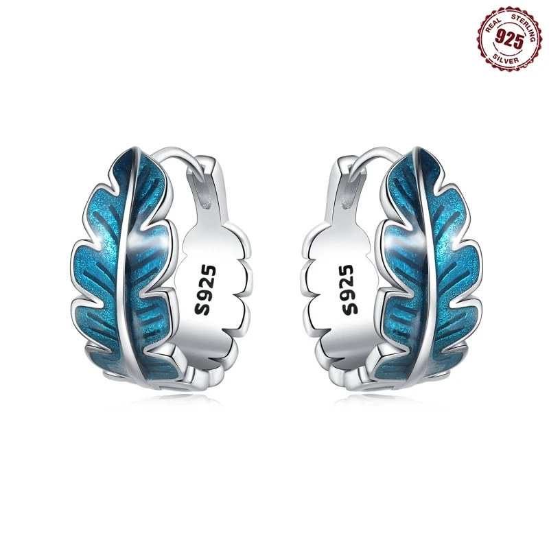 925 Sterling Silver Earrings Blue drop rubber feather earrings for Women Wedding Engagement Earrings Jewelry Gift for silver earrings silver dangle earrings womens earrings
