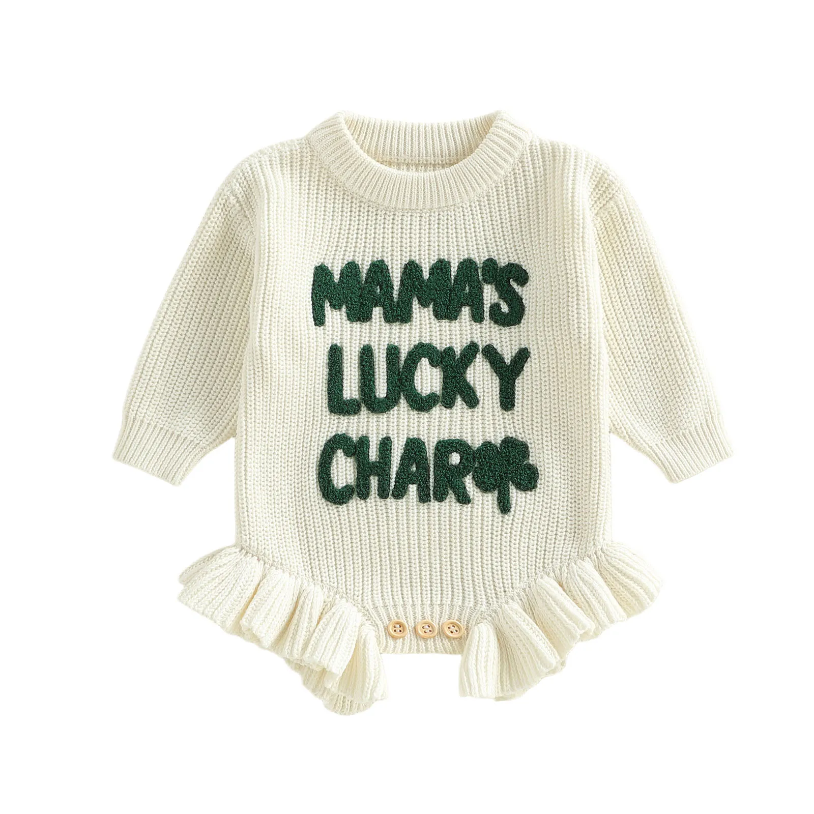 Infant Girl St Patrick s Day Jumpsuit Green Clover Print Long Sleeve Round Neck Bodysuit Spring Outfit for Baby
