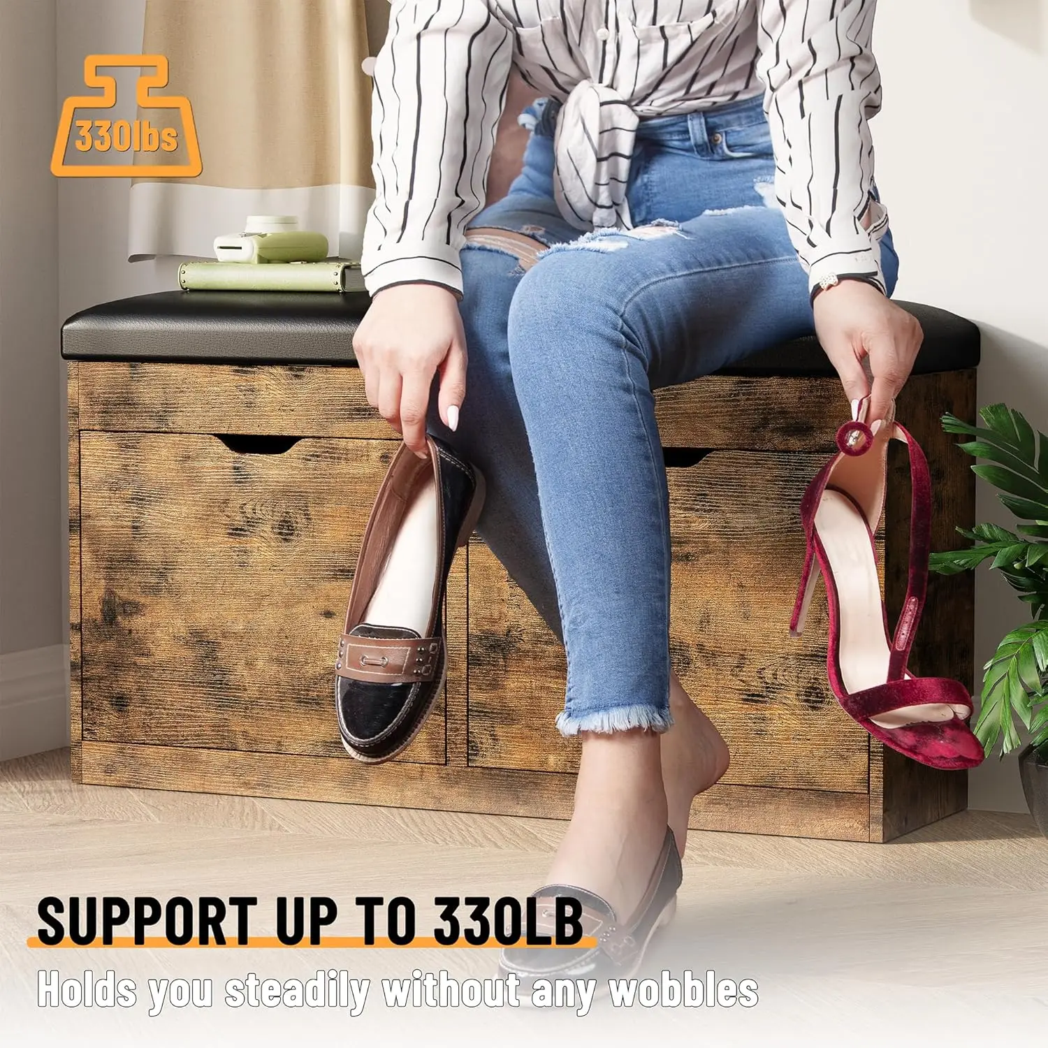 40" Shoe Storage Bench with 2 Flip Drawers & Padded Seat Cushion,  Cabinet with Lift Top Storage Box, Bench