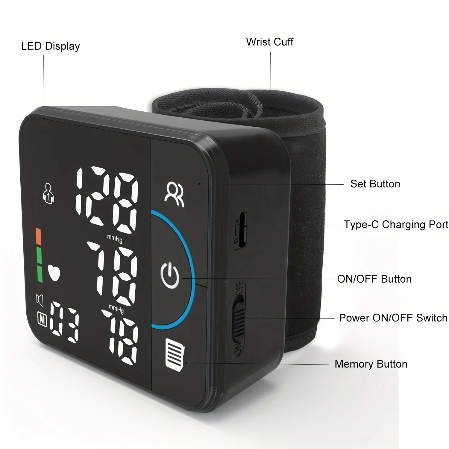 Bluetooth Charging Blood Pressure Monitor West Voice Sphygmomanometer Wireless Data Storage Arrhythmia Detection 5