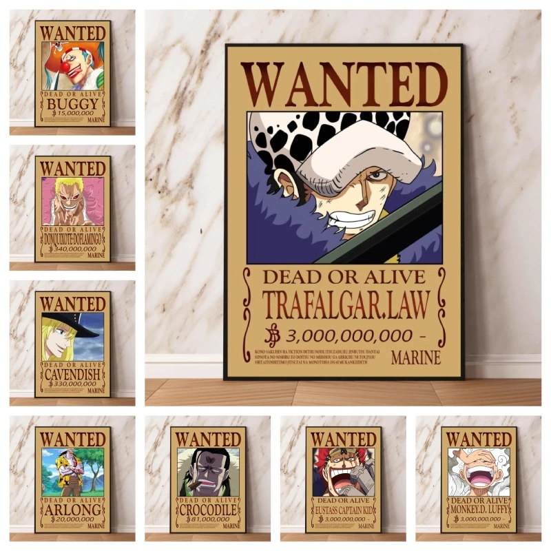 

Холщовые постеры One Piece Luffy Law Robin аниме Bounty want живопись Ретро винтажная печать Художественная Картина Современный домашний декор подарки