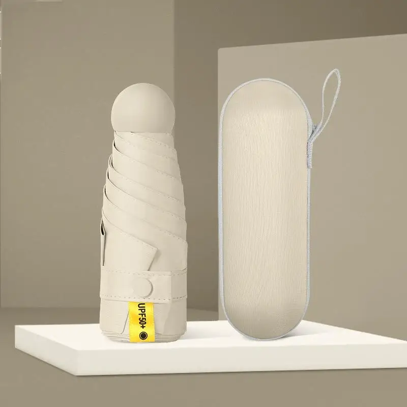 Mini UV Güneş Şemsiyesi - Çanta için Kompakt Seyahat Şemsiyesi, Kadınlar için Hafif Katlanır Şemsiye, Yağmur ve Güneş Koruması, Kılıflı