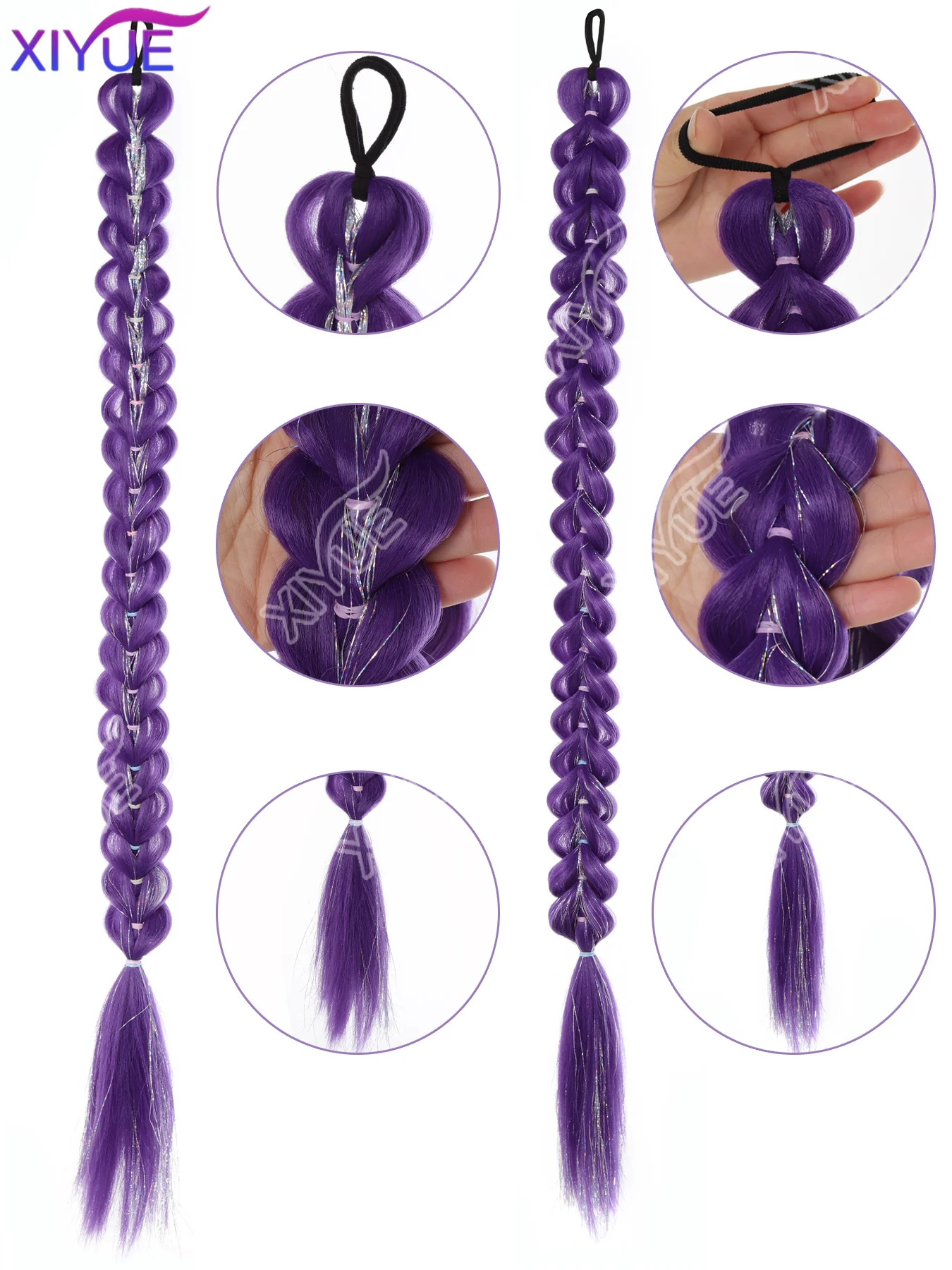 Synthetic purple+Silver thread braid wig for girls and women cosplay party Halloween gifts Ponytail wig