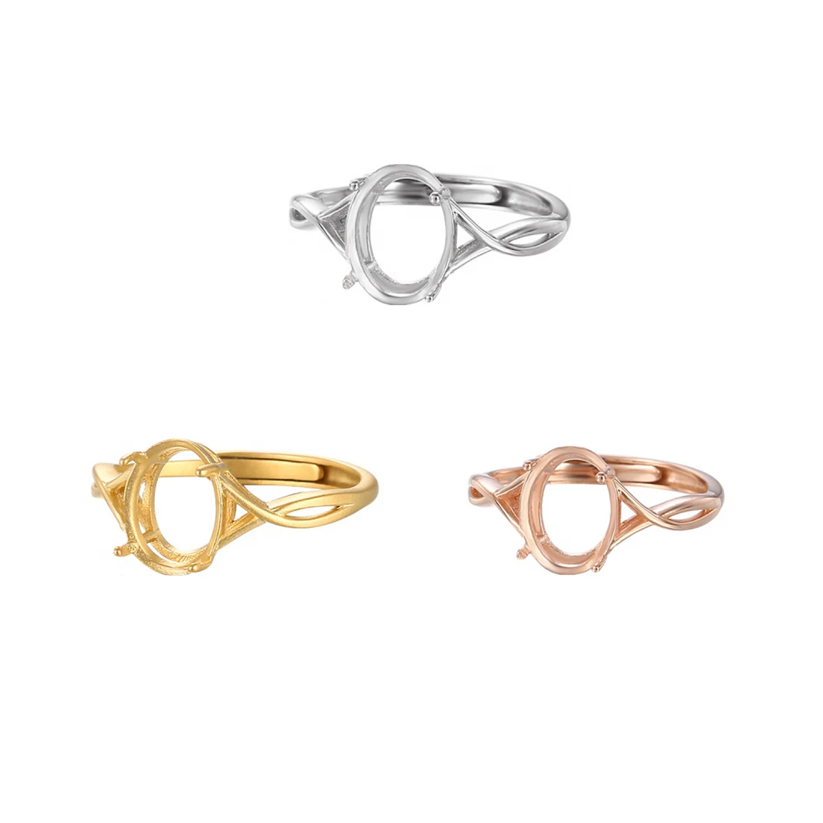 925 Silver Adjustable Ring Base Blank 5X7/7x9/8x10/12x16mm Oval Cabochon Gemstone DIY Ring Setting Jewelry Making Gift For Women