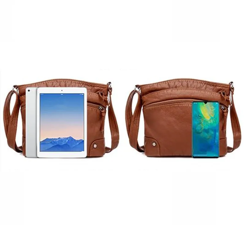 Retro Soft Leather Many Layer Zipper Crossbody Bag with Inner Pocket, Single Shoulder Bags for Women Daily Use Work Dates Travel