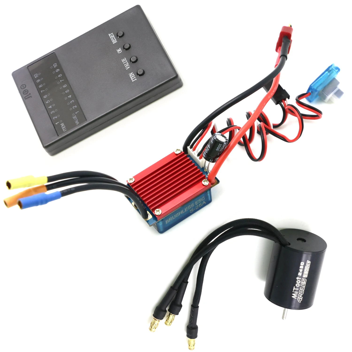 2430 5800KV/7200KV 4P Sensorless Brushless Motor & 25A Brushless ESC with Programmer Card Combo Set for 1/16 1/18 RC Car Truck