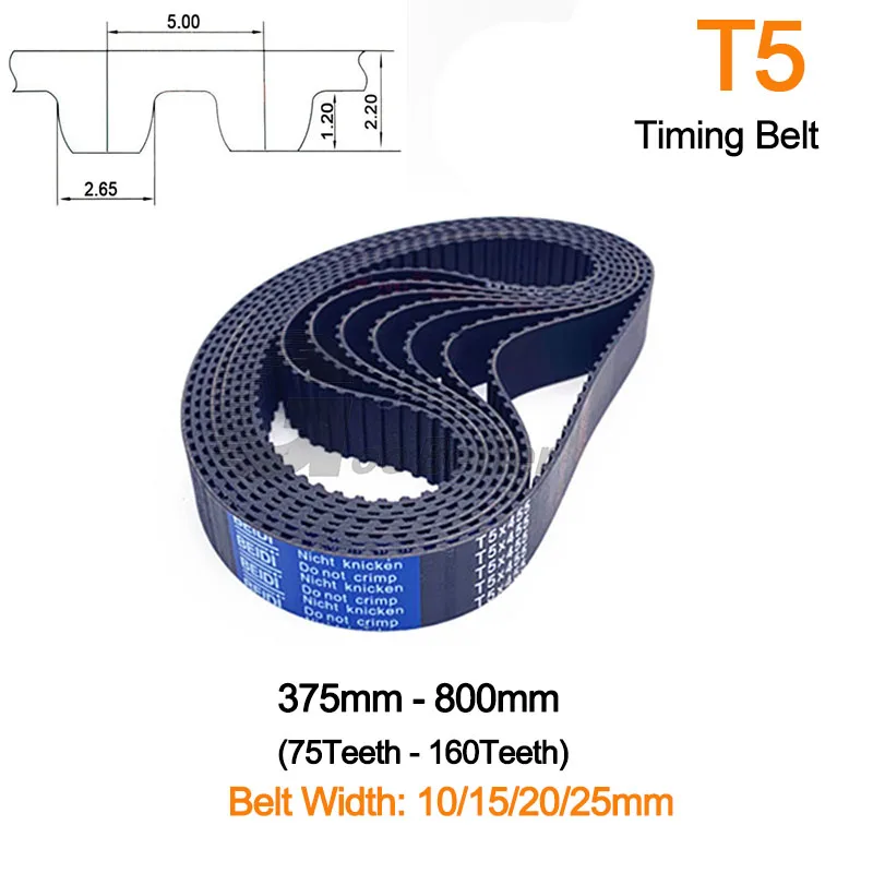 Width10152025mmT5RubberSynchronousTimingBeltPitchLength375