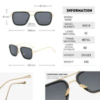 Lunettes de soleil mode cadre carré Tony Stark Style femmes lunettes de soleil hommes carré marque Design lunettes de soleil Oculos rétro mâle fer 2