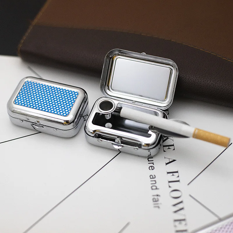 Portable Ashtray Metal Ashtray 2PCS Outdoor Mini Portable Metal Cigarette Ashtray Fashion Ashtray With Lockable Lid Desktop Ash Case Pocket Gift For Man