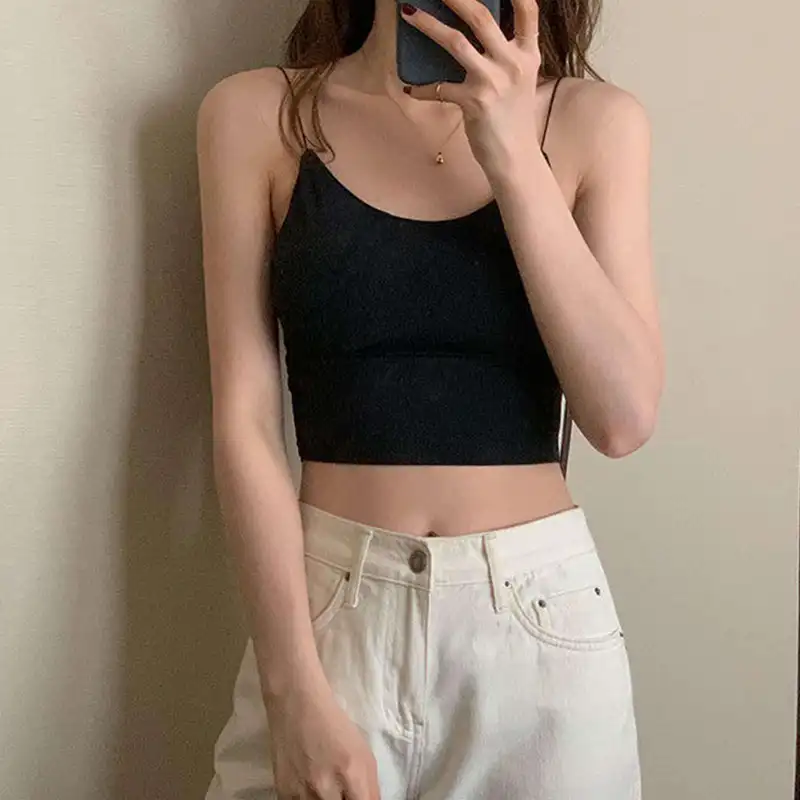 1pc Women Sexy Solid Color Camisole Ice Silk Tube Seamless Sports Tank...