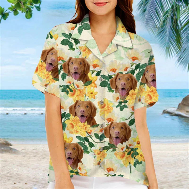 thumbnail image 1 of Camisa hawaiana con estampado de bastón de caramelo y pan de jengibre para hombre, camisa fresca de verano para mujer y niño, camisetas de manga corta con cara de perro, regalo de vacaciones, 1 of 5