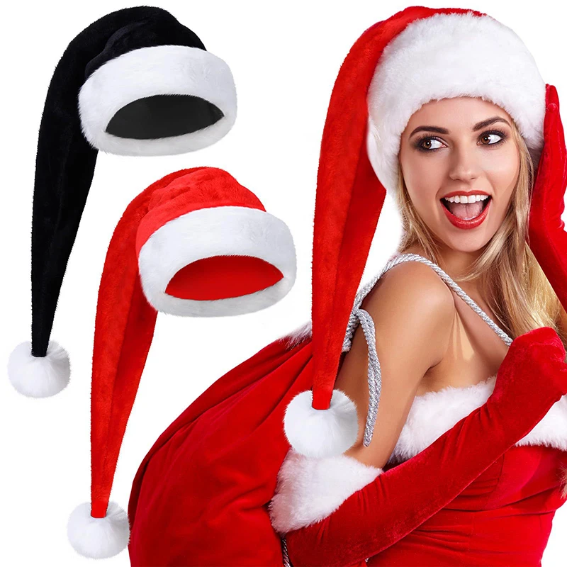 Christmas Beanie Hat 1PC Black Red Plush Santa Novelty Hat Kids Christmas Decorations For New Year Home Santa Claus Gift Party Supplies