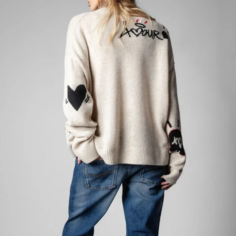 

Autumn and Winter New Women Sweater 100% Cashmere Round Neck Letters Print Women Pullover