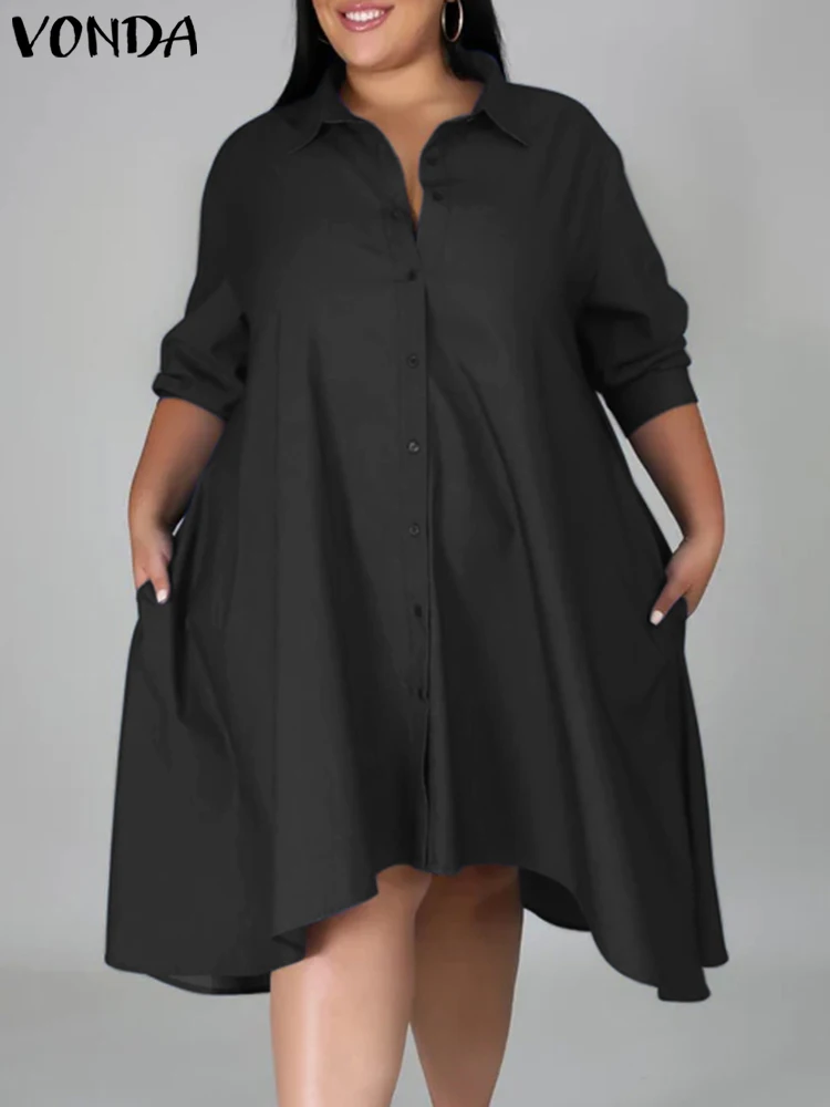 

Винтажное джинсовое платье VONDA, Осеннее элегантное асимметричное платье средней длины с длинным рукавом, модель 2023 года, однотонная уличная одежда