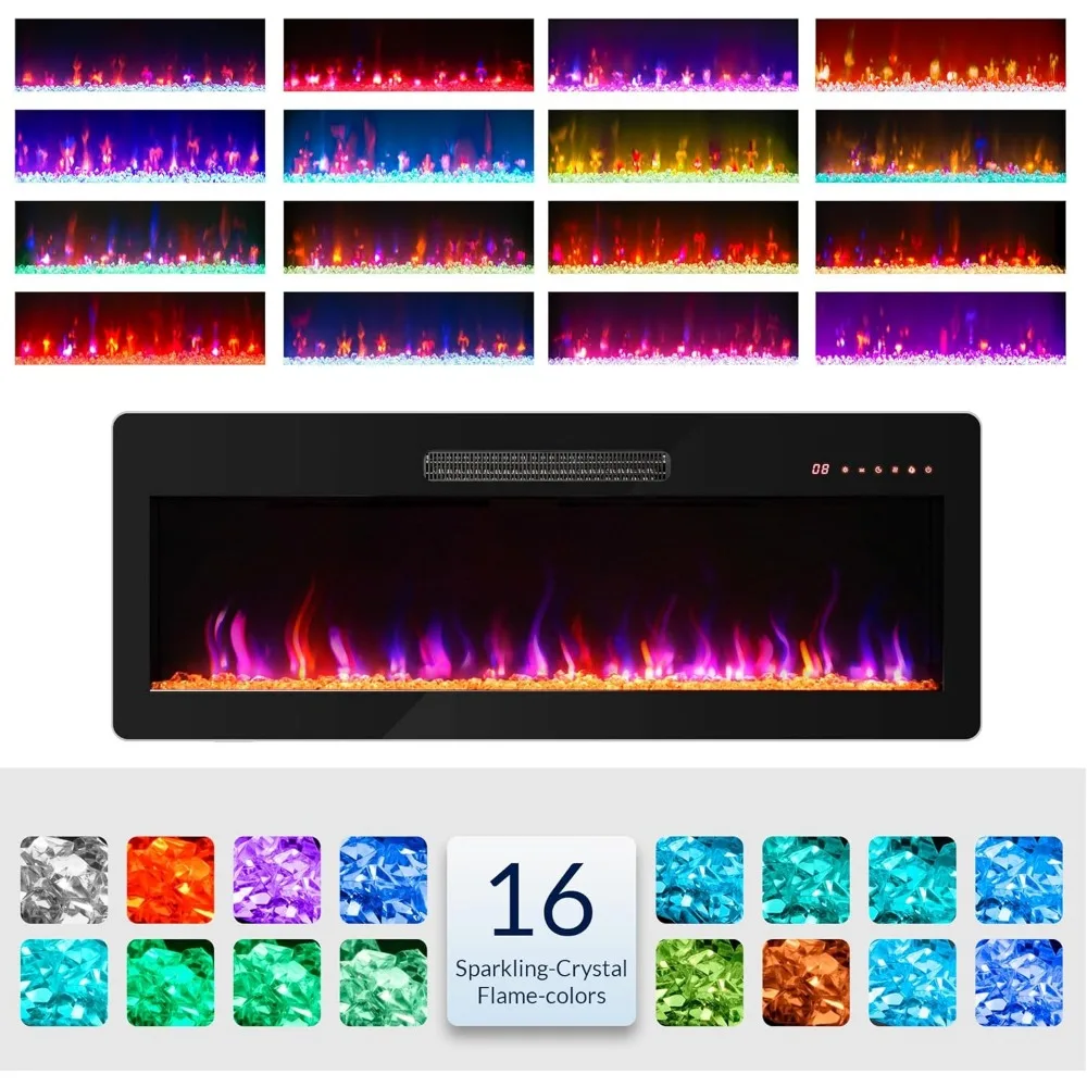 42" Electric Fireplace Heater,1400 W Recessed & Wall Mounted Electric Fireplace with Remote Control,Heater with Adjustable Flame 3