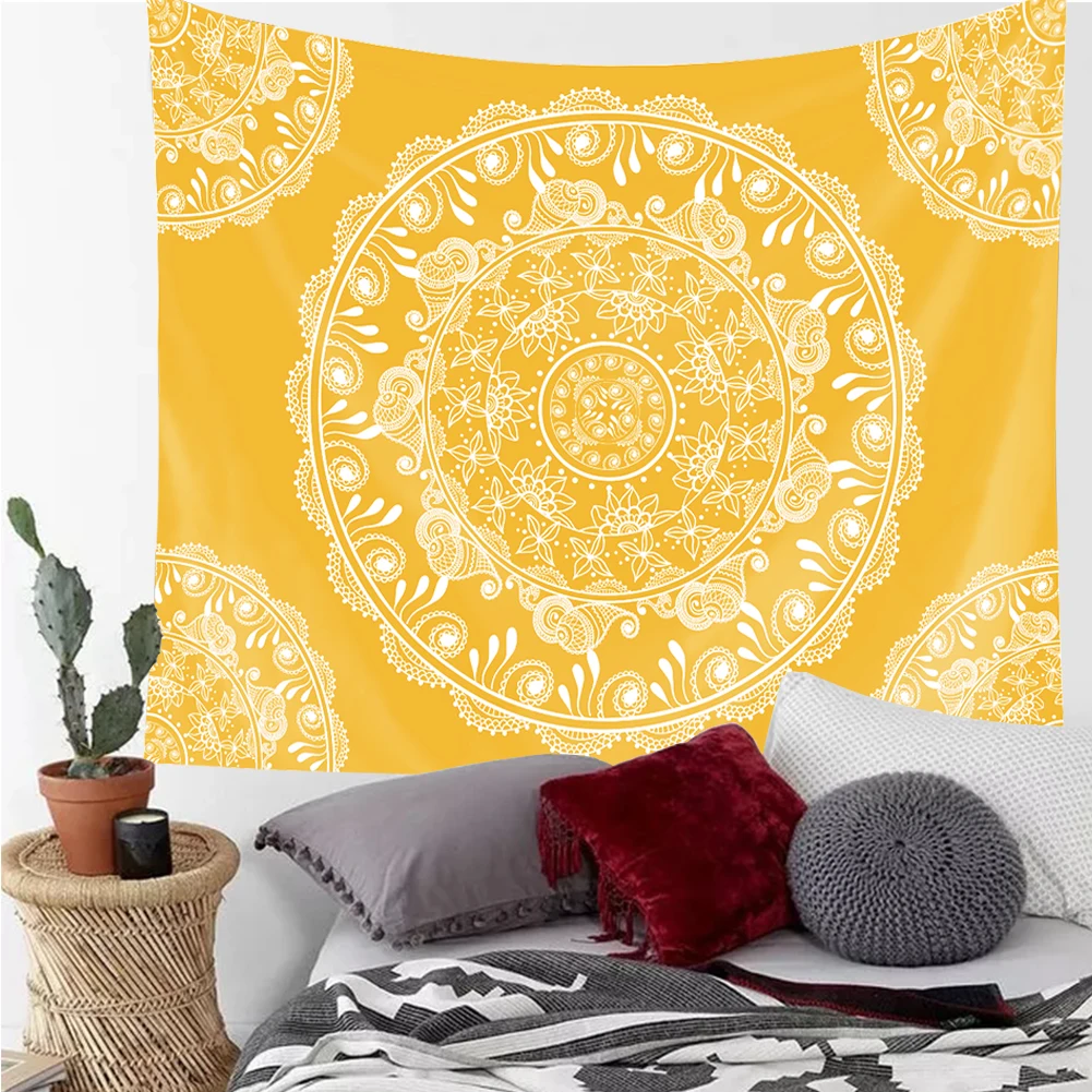 

Bohemian Mandala Tapestry Wall Hanging, Yellow Mandala Flower Wall Art Tapestry for Bedroom Living Room Home Decor