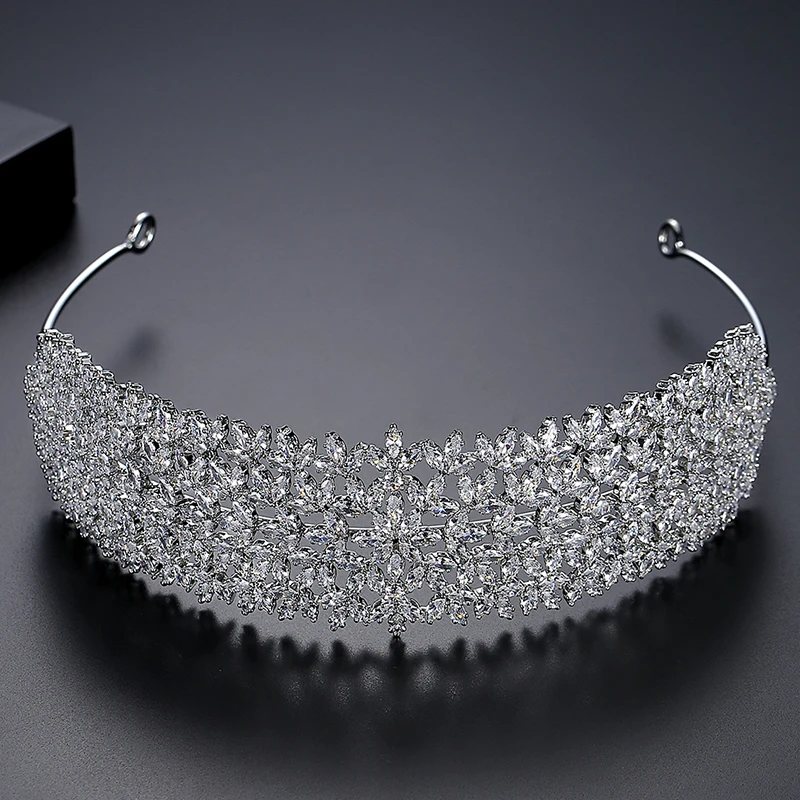 LUOTEEMI Luxury Wide Sparkling Cubic Zirconia Tiara Crown for Princess Girl High Quality Bridal Wedding Accessories Christmas
