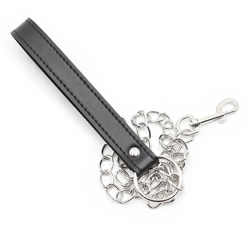 PU-Leder-Schleppkette, Leine mit Hakenhalsband, Handfesseln, Zubehör, BDSM-Bondage-Sklavenrolle_voghion.com
