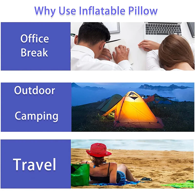 Ultralight Inflatable Camping Pillow Compact Flocked Fabric Travel Air Pillow for Outdoor Hiking Backpacking Neck Lumbar Support