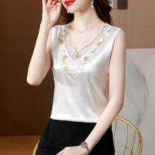 

2022 New Satin Tank Top Women Lace Women's Camisole Basic Bottoming Suit Sleeveless Silk Crop Top Solid Fashion Womens Clothing