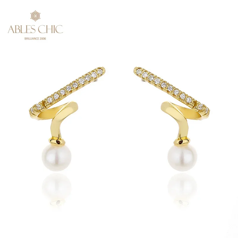 

AC Freshwater Pearls 4-4.5mm and CZ Accent Paved Wire Studs 18K Gold Tone Solid 925 Silver Earrings PE1020