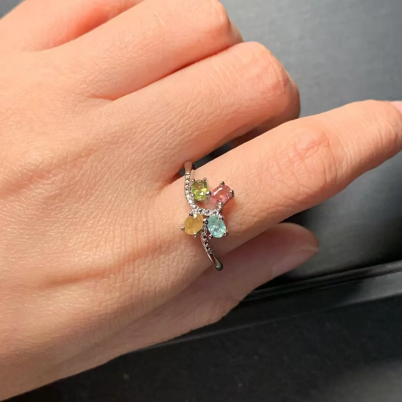 New Arrival Natural Tourmaline Stone Rings Female  Jewelry For Women Gift Copper Cute