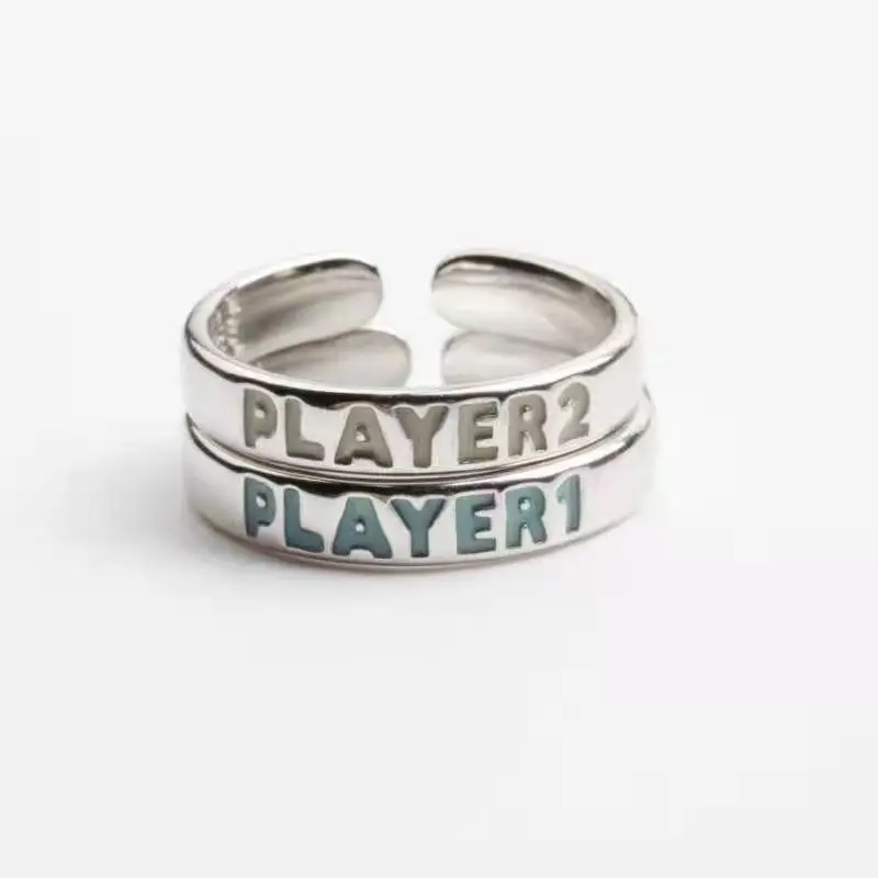 Luminous Ring for Women Men Creative Glowing in the Dark Player 1 Player 2 Matching Gaming Ring for Couple Valentine's Day Gift 5