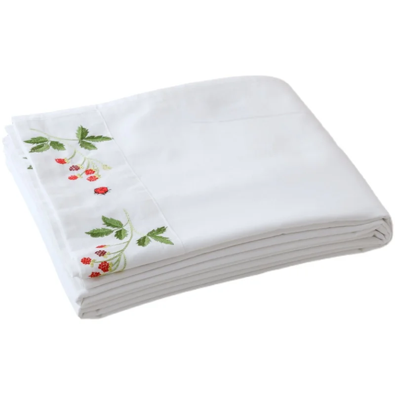100% Cotton Twill Embroidered Bed Sheets Luxury Flowers Embroidery Solid Color White Bedding Flat sheet 230*250cm 250*250cm 2