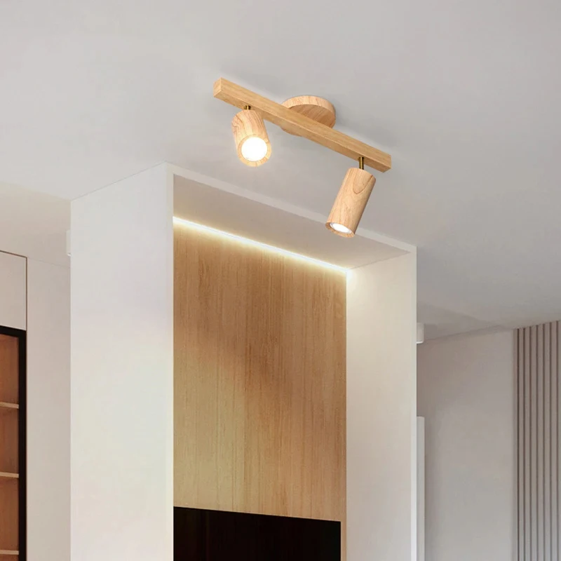 

Nordic LED Track Spotlights Living Room Wall Aisle Bar Lighting Clothing Store Modern Lamps E27 Wooden Lighting Fixtures