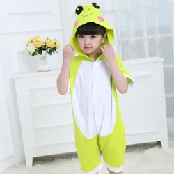 Children's One-piece Pajamas Boys Girls Animal Cartoon Sleepwear Hooded Short Sleeve Onesies Loungewear Lingerie Fancy Nightgown