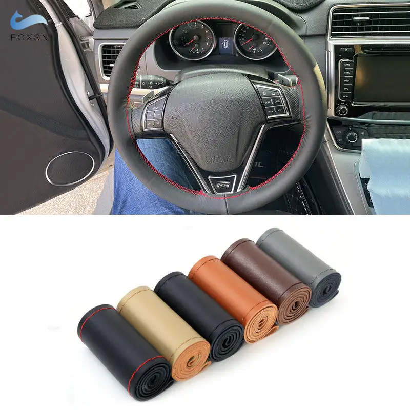 36Cm 38Cm 40Cm Hand-Stitched Soft Microfiber Leather Car Interior Steering Wheel Diy Braid Cover With Needles And Thread Kits