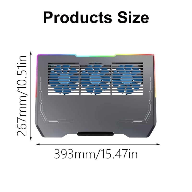 Aluminum LED Gaming Pad Stand External Fan Cooling Laptop With USB/USB C Port_voghion.com