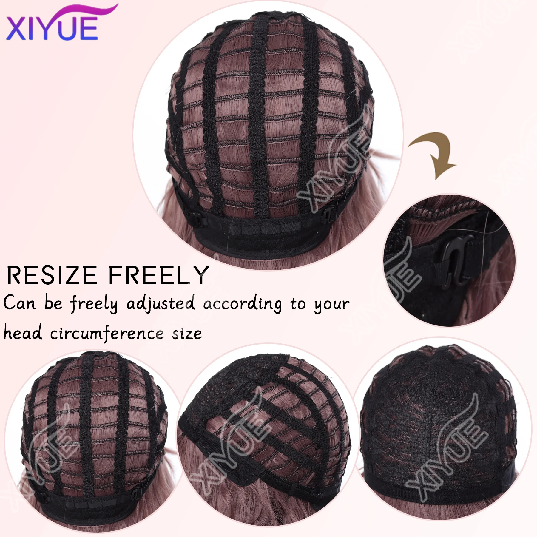 XIYUE Natural Brown Synthetic Curly Wavy Bob Wig with Bangs for Women cosplay wigs pink/black/blue/purple/red brown wig