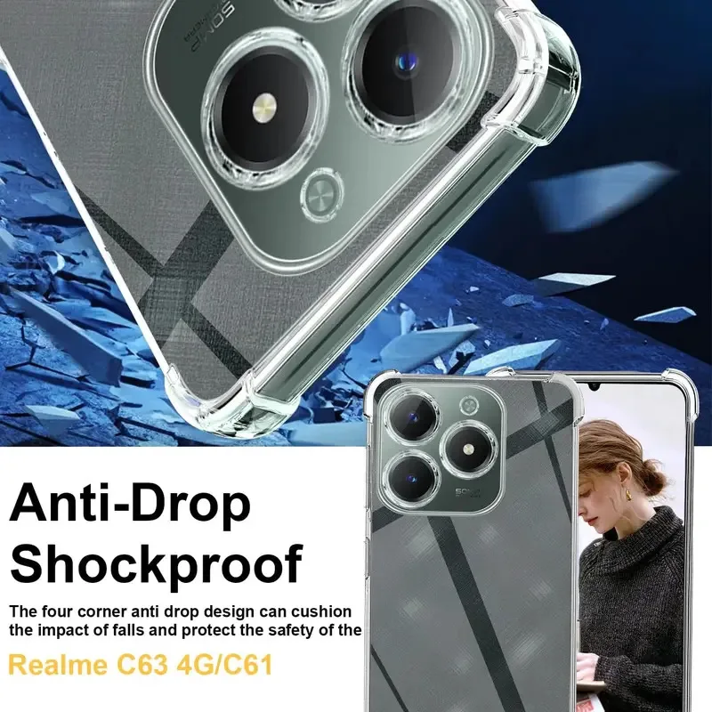 Shockproof TPU Transparent Protective Case with Four-Corner Reinforcement