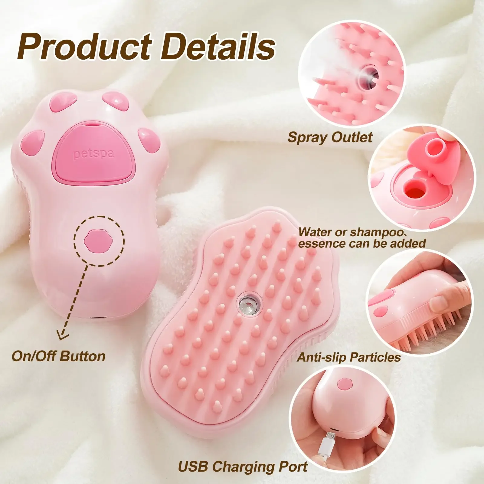 3 in 1 Pet Brush Cat Steam Brush Comb Dog Brush Electric Spray Cat Hair Brushes Massage Pet Grooming Hair Removal Combs 1~2pcs 3