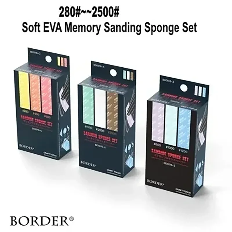 BORDER Model 18pieces 280#~2500# Soft EVA Memory Sanding Sponge Set Craft Tools for Model Hobby Sandpaper Tools Combo BD0016