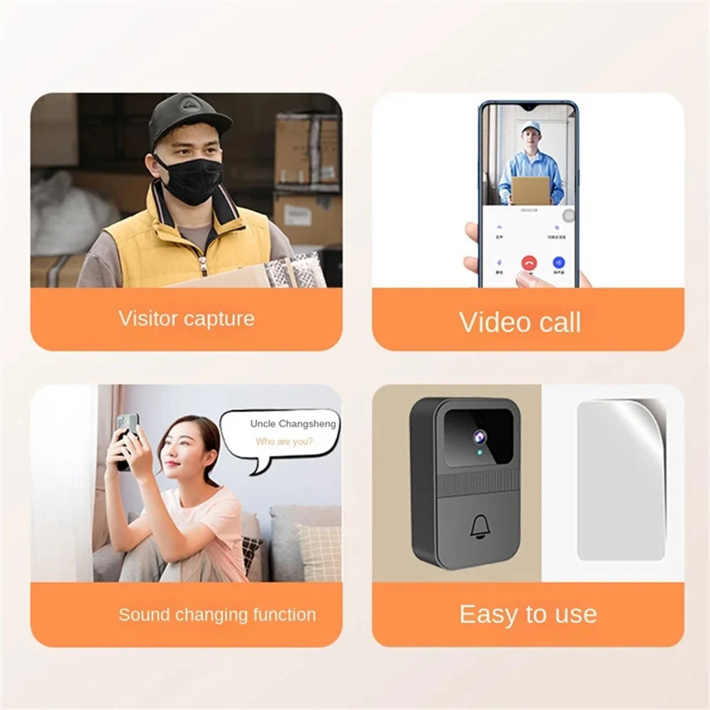 Wireless Doorbell Camera With Chime Battery Powered Wi-Fi HD Video Smart Door Bell With Night Vision Two-Way Talking