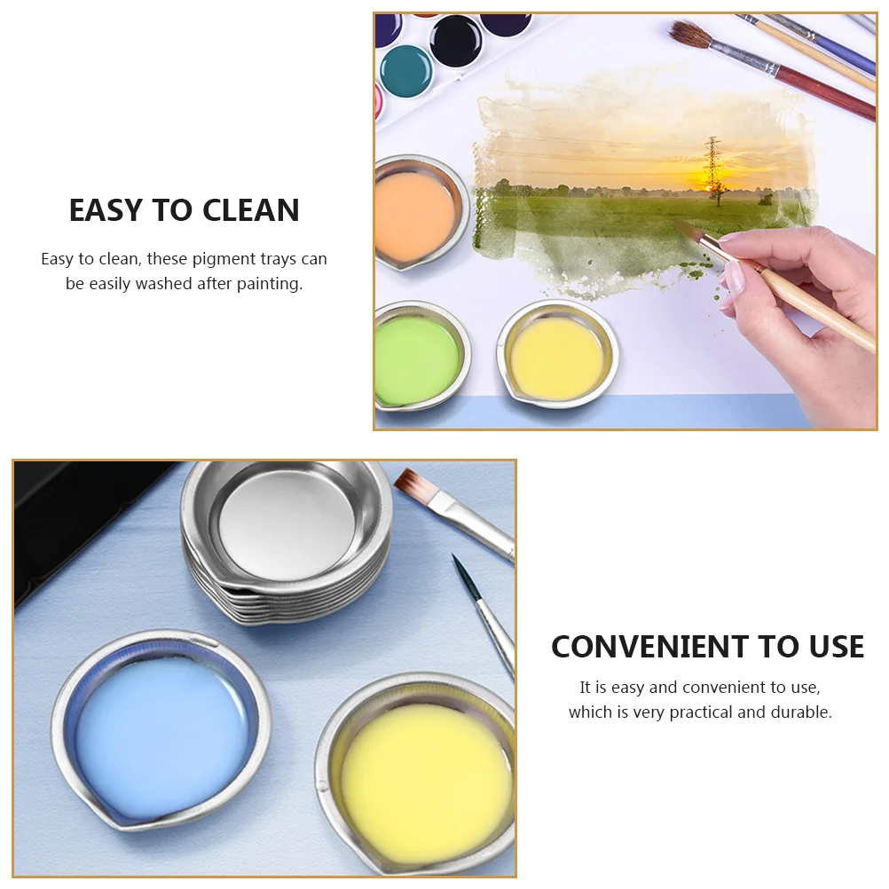 Paint Tray Color Palette Watercolor Palette Pour Mouth Palette Stainless Steel Small Round Paint Mixing 6pcs