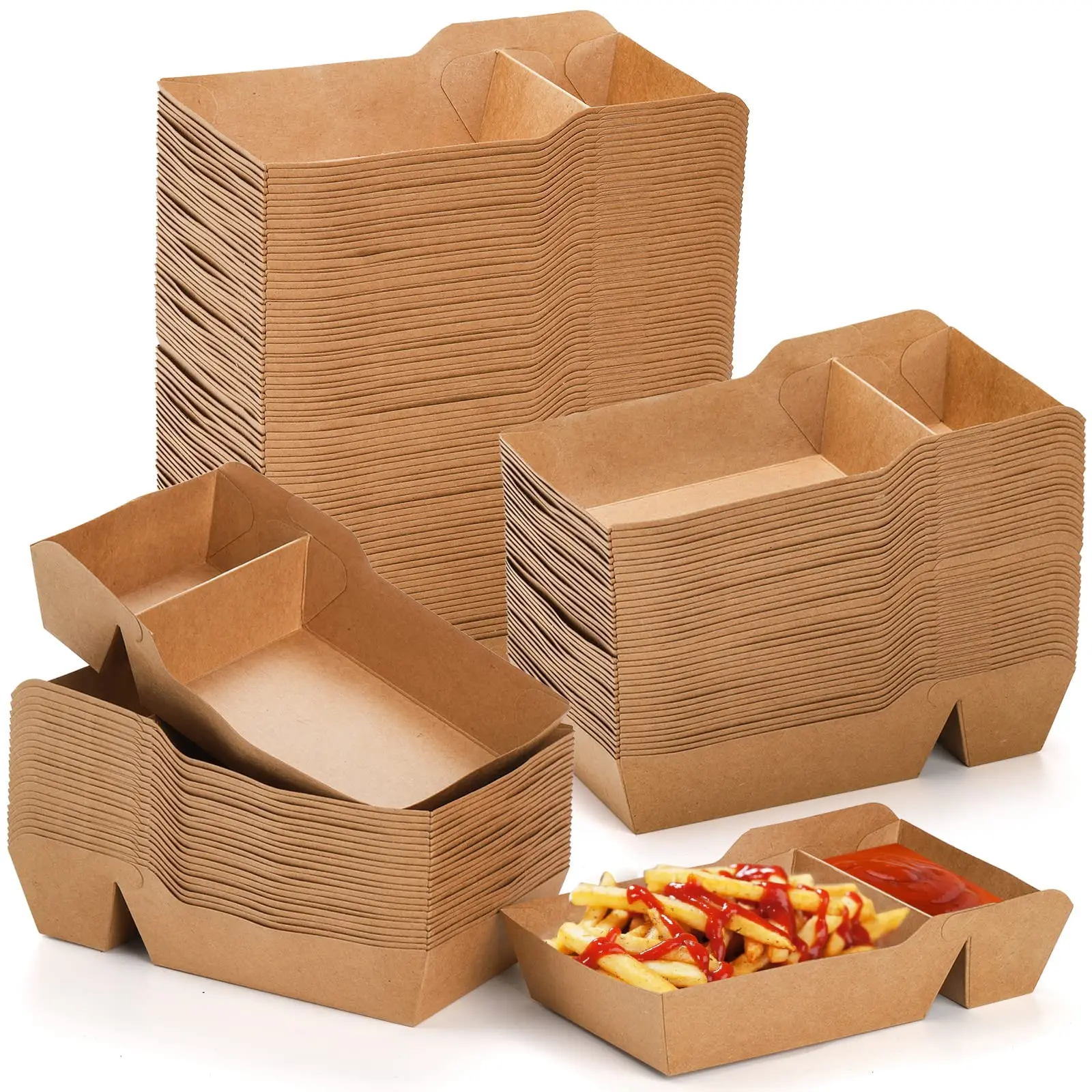 Food Container Paper Tray French Fries Tray Corn Flakes Boat Disposable Kraft Paper Snack Box Oil Resistant Cardboard