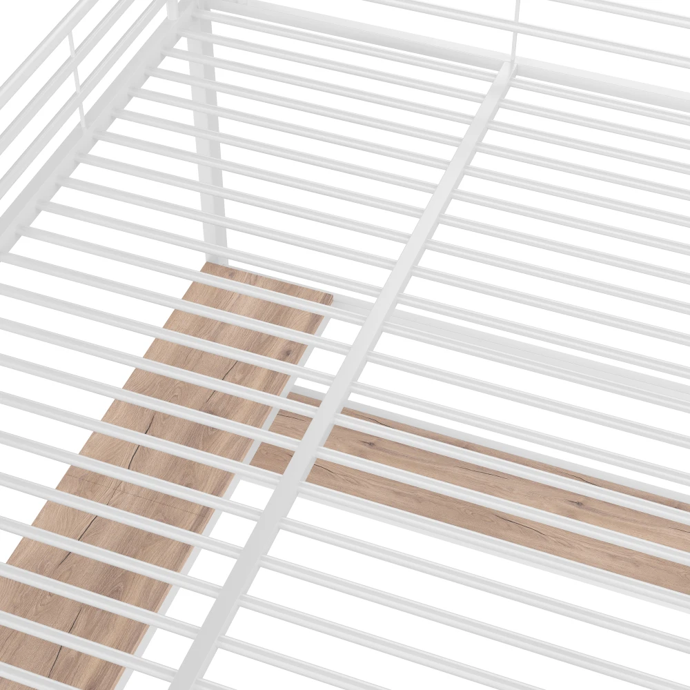 90 x 200 cm großes Hochbett, Eisenrahmen, Schreibtisch, Geländer, Rolltreppe, mit USB+Typ-C-Buchse und LED-Leiste, mit perforiertem Brett, ohne Matratze – Detail 40