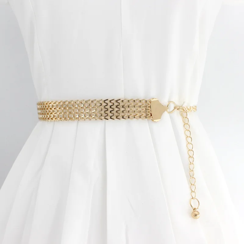 

Fashion Gold Tassel Metal Chain Belts For Women High Waist Long Adjustable Belt Ladies Girls Dress Coat Skirt Waistbands