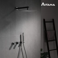 Luxury Bathroom Brass Gun Grey Wall-Mounted Shower System 2 function Embedded Bath Mixer Tap Dual Spray Rainfall/Handheld