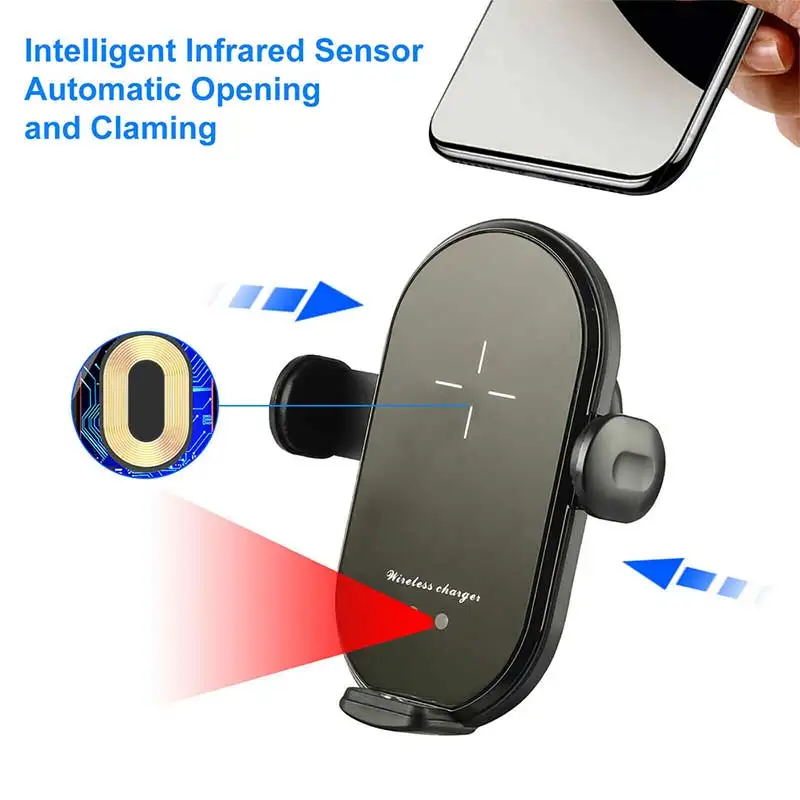Universal Car Qi 15W Wireless Charger Cup Mobile Phone Holder Mount Automatic Infrared Smart Sensor Clamping Mount Universal Car