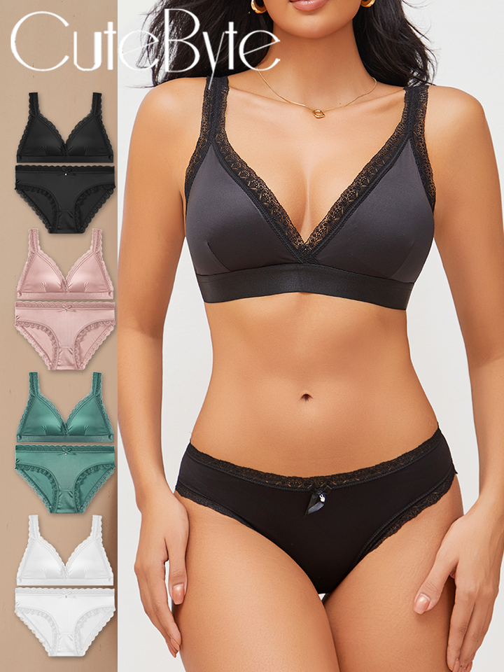 Women Sexy Lace Bra Set Seamless Low Waist Panties Bralette Sexy Lingerie Set Sport Brassiere Wireless Elastic Push Up Bra