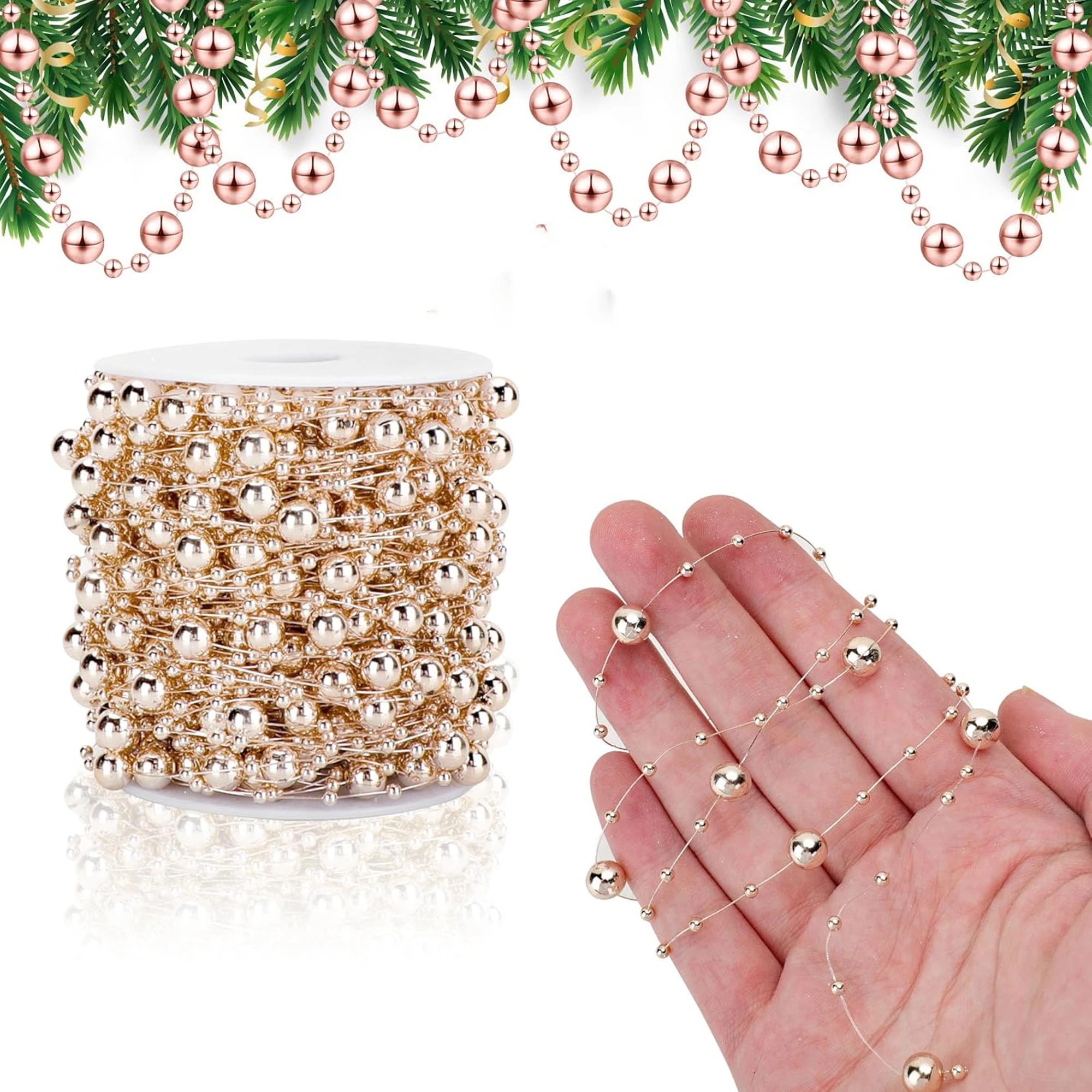 1 Piece (10m) Christmas Tree Beads Artificial Pearl Bead Garland Chain Plastic Bead Roll DIY Christmas Wedding Decoration Hanging Christmas Tree Bead Garland Plastic Pearl Chain Suitable for Indoor Outdoor Home Mantle Fireplace Holiday Decoration, Crafts, Beaded Curtains, Wedding Party Decoration, Christmas Tree Decoration Plastic Pearl Chain Garland, Christmas Garland Decoration, Christmas Gifts, Merry Christmas Christmas Tree Decorations