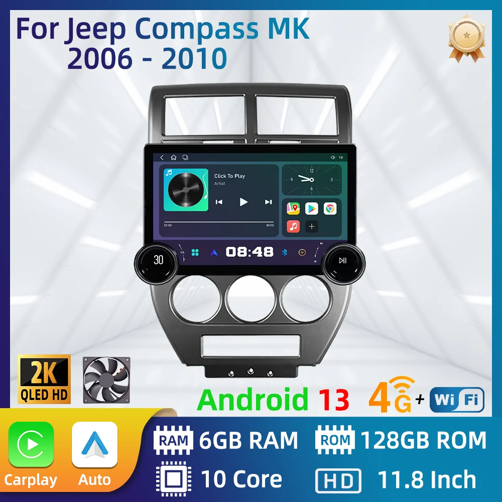 Autoradio Lettore Multimediale Per Jeep Compass Mk Patriot 2006 - 2010 2 Din Android Stereo Screen Gps Autoradio Head Unit Carplay